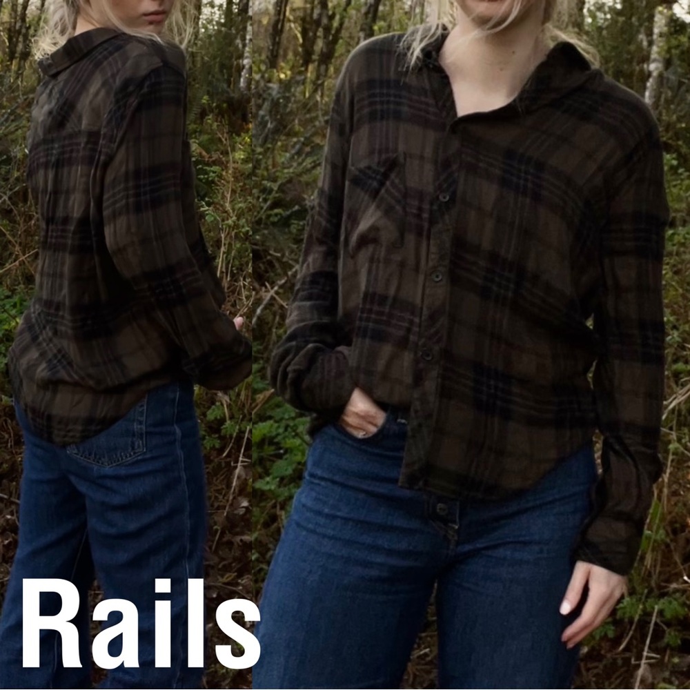 Rails Plaid Green & Black Button-Up Shirt Size Large